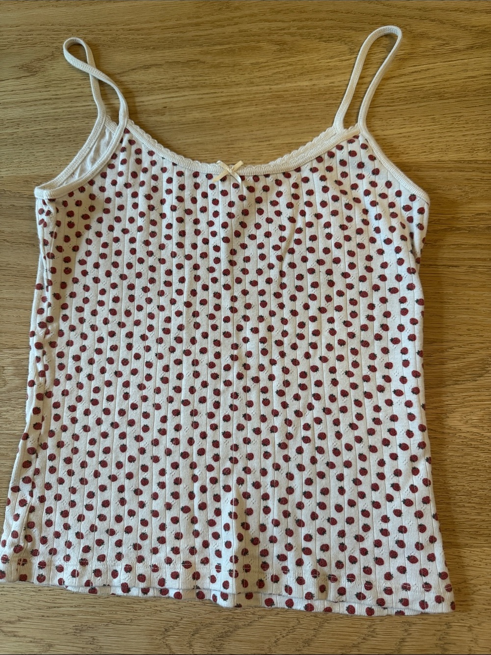 Brandy Melville Women's Cream strawberry Dot Ribbed Cami Tank Top